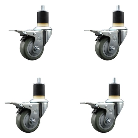 Service Caster 3'' SS Gray Poly Swivel 1-7/8'' Expanding Stem Caster Set Total Lock Brake, 4PK SCC-SSEXTTL20S314-PPUB-178-4